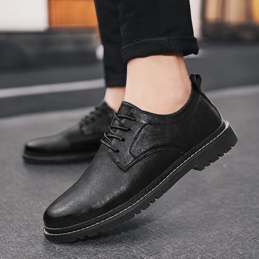 
Gu Muqiu's new product men's casual leather shoes men's shoes autumn and winter British fashion versatile casual shoes wear-resistant non-slip formal shoes black (W9920) 39