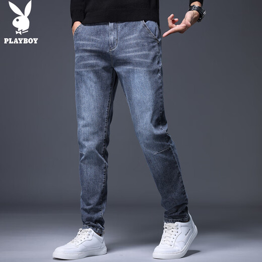 Playboy (PLAYBOY) jeans men's trendy autumn and winter casual pants men's loose business straight all-match trousers blue gray 32