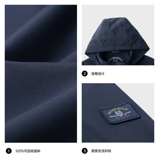 Septwolves windbreaker with removable hood and recyclable fabric mid-length windbreaker, warm, comfortable and versatile for commuting, men's jacket 101 (Navy Blue) XL 175/92A