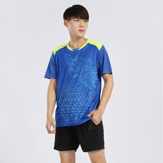 
Dixi badminton uniform sports suit quick-dry men and women volleyball uniform tennis uniform table tennis jersey group purchase custom one piece for women B3890 blue top + 3615 black shorts M