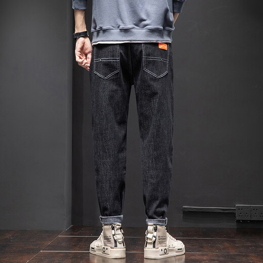Jeans Men's Spring y Summer Nuevos pantalones elásticos de pierna recta, marca de moda suelta Harren, pantalones casuales 6621 negro 36