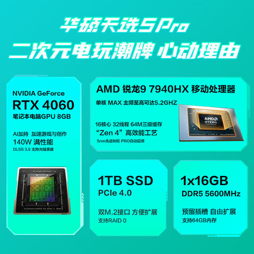 华硕天选5pro天选4二手笔记本电脑15.6英寸游戏本光追RTX4060独显165HZ高刷2.5K屏 ⑥95新R7-3750H-GTX1650 飞行 16G内存+512G固态