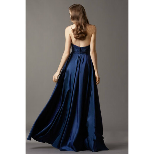 Timochi satin dress women's banquet evening dress tube top long / European and American elegant floor-length taffeta / performance host dress navy blue short XXL