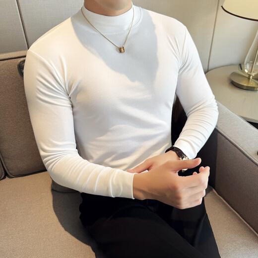 JEEP SPIRIT Jeep half-high collar long-sleeved bottoming shirt men's spring and autumn tight-fitting versatile solid color stretch Korean style slim-fitting mid-collar top black XL (130-145Jin Jin equals 0.5kg)