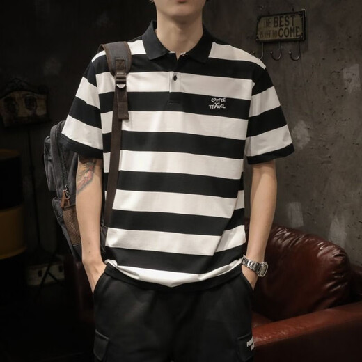 
Jibanpu sleeve high-end polo shirt for business men's short-sleeved quick-drying lapel tie neckline POLO shirt half-sleeved American black and white stripes. Shirt SDP-J693 white M90-105Jin [Jin equals 0.5 kg]