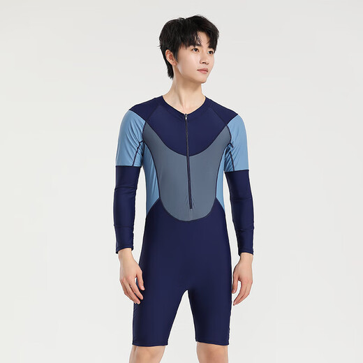 Yosoci parent-child one-piece swimsuit boys wetsuit surf suit plus size father and son medium-sized children long-sleeved conservative hot spring plus size black (KYL2382) 5XL