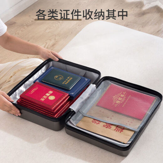 证件收纳包家用文件收纳箱子大容量家庭证书护照户口本整理收纳盒 空箱静谧灰