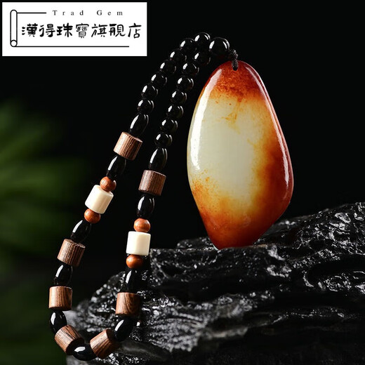 Hande Xinjiang Hotan jade seed material hand piece seed jade leather handle mutton fat jade white jade original leather real jade handle piece new handle