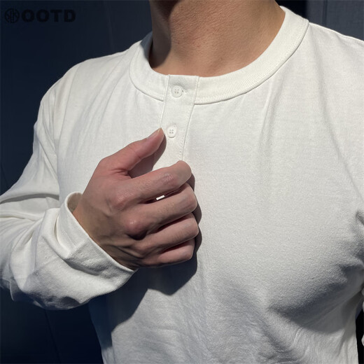 JEEP SPIRIT European and American tough guy Ami khaki American retro heavyweight shirt pure cotton Henry collar long-sleeved men's base layer shirt white 3XL 190195cm