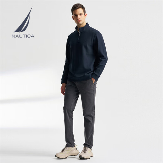 NAUTICA Shopping Mall Same Style Spring and Autumn New Waffle Stand Collar Half-Zip POLO Shirt for Men KO4405 Navy Blue 4NV 2XL