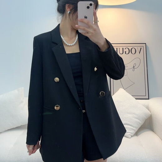 Miao Yijia Blazer Women's Autumn Suit Jacket Casual Commuting Small Suit New Temperament Versatile Jacket Top Women Temperament Versatile Blazer Classic Black XL (Reference 115-125Jin Jin is equal to 0.5 kg)