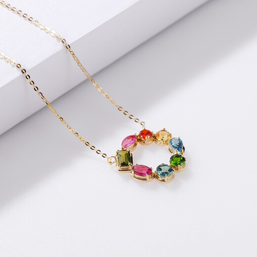 OUCERNY (OUCERNY) tourmaline necklace 18K gold inlaid with peridot natural colored gemstone ring necklace colored gemstone necklace as a gift, one thing, one certificate, in stock