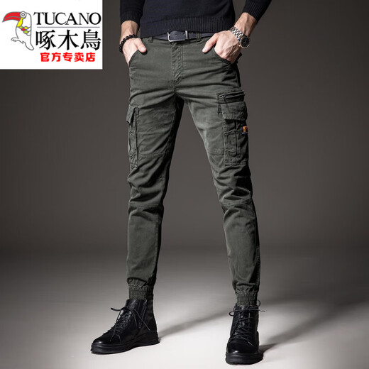 Woodpecker (TUCANO) 2024 Spring and Autumn New Work Pants Men's Trendy Brand Multi-Pocket Thickened Retro Casual Men's Pants Slim-fit Legging Pants 691 Black 28