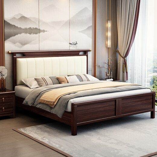 
Laisda new Chinese style black gold solid wood bed master bedroom 1.8 meters double high-end light luxury wedding bed YF9904 1.8 full bed