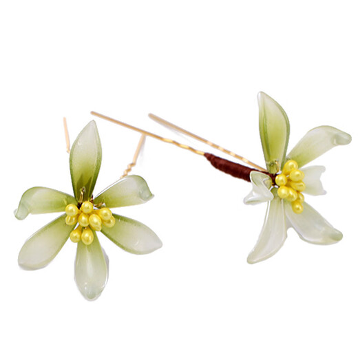 Lingchuan Hanfu ancient style headdress green flower small U hairpin hair comb daily simple hairpin hairpin ancient costume hairpin hairpin small green hairpin a pair
