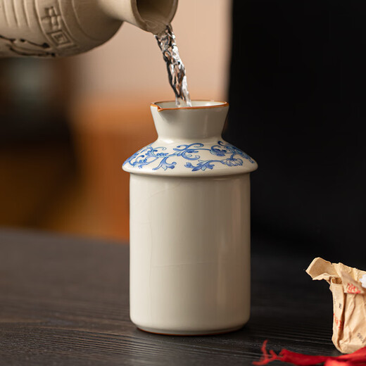 Xiyuanji Blue and White Ru Kiln Wine Warmer Set Ceramic Wine Warmer Household Hot Wine Kettle Yellow Wine White Wine Cup Wine Set Fanhua Ru Kiln Yuanyue Wine Warmer Set