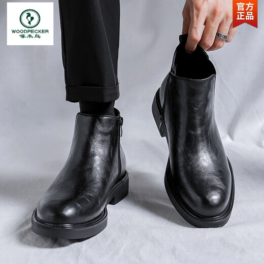 В дятеле Chelsea Boots Мужская кожаная кожаная летние дышащие ботинки с заостренным носком в британском стиле высокая вершина кожаная ботин