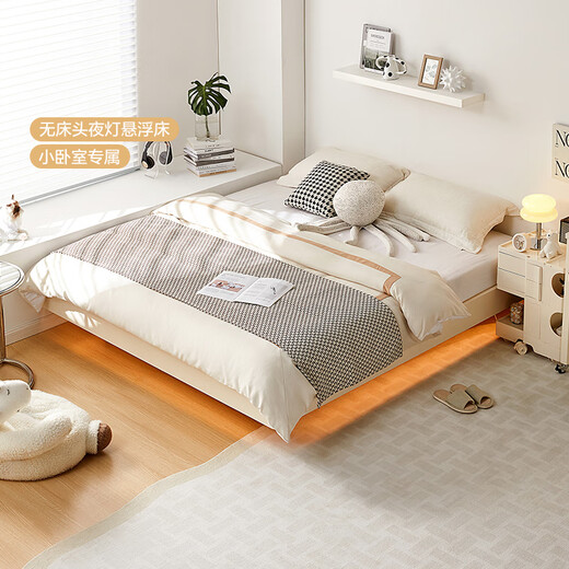 Quanyou Home tatami double bed without bedside bed 1.5m x 2m small apartment bedroom home cream style suspended bed