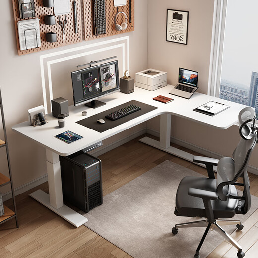 Corner electric lift table home study table office desk workbench gaming table black lift desk computer table left corner/white environmentally friendly board 140*100cm dual motors
