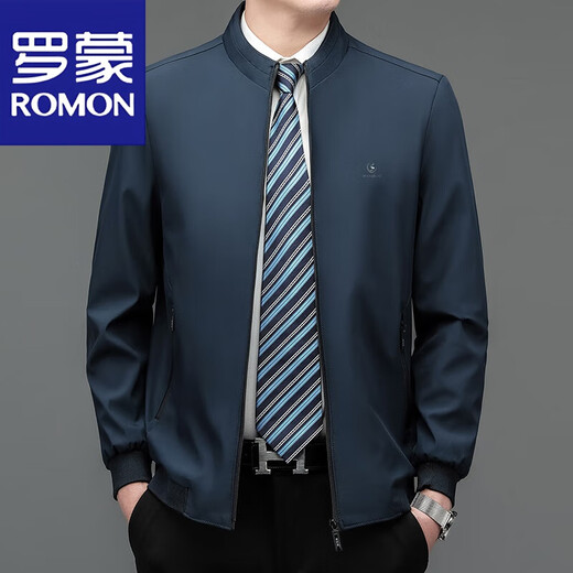 Romon Men's Jacket Stand Collar Chaqueta Camisa 2025 Spring and Autumn Midder Middle-Eding Ropa de primavera de primavera Solid Color Top Clothing W-9901 Gray M 170- [Peso recomendado 90-120 Jin [Jin es igual a 0.5 kg]]]