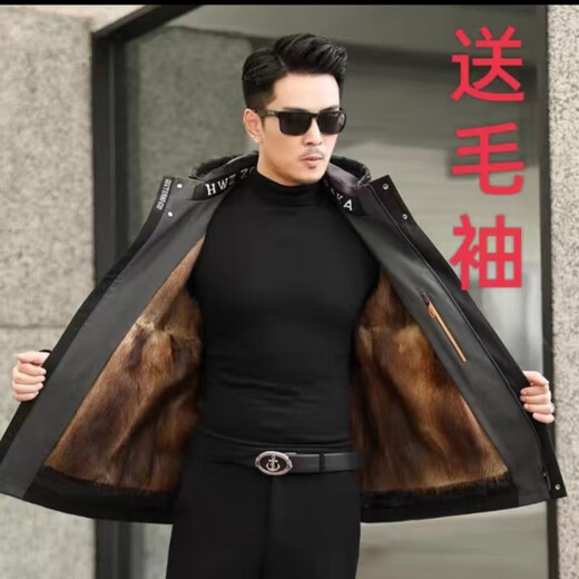 Jiang Yu Men's Park overcomes real mink hair whole mink hair removable blue root mink hair golden mink hair men's fur genuine leather and fur black outer coat blue root mink inner liner mink 2XL 54 size (140 Jin [Jin equals 0.5 kg] to 155 Jin [Jin equals 0.5 kg]