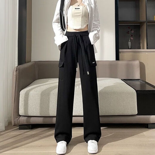皮尔卡丹高档ins工装裤女2024春秋新款高腰宽松显瘦休闲百搭直筒阔腿长裤 棕黄色9901 L  建议105-115斤