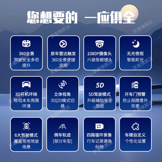 京盾适用于东风标致408/508/308/4008/5008 360度全景影像系统全车 16-24 25款标致4008 360全景影像5D 汽车全车360度环视加装行车记录仪倒车高清