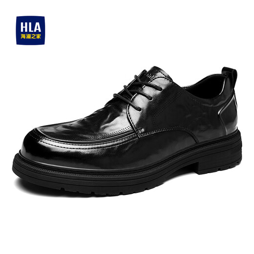 Heilan House Men's Shoes Autumn New Business Casual Leather Shoes Men's Hand Scratched Pattern Soft Surface Soft Wear-Resistant Formal Derby Shoes Men's Fashion Black Four Seasons Ready Stock 40