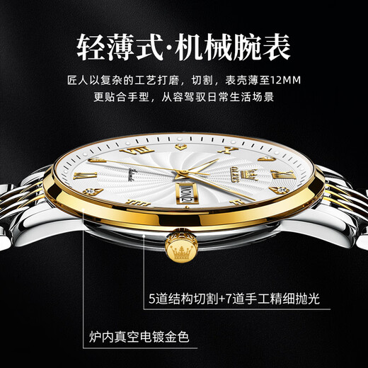 OLEVS Swiss Certified Watch Mechanical Watch Mechanical Watch Totalmente automático Luminoso Water's Watch Doble Calendar Business Watch Olevs-6630 Steel White