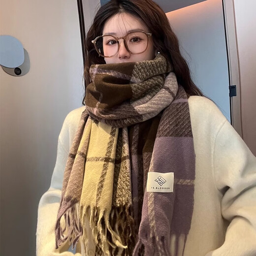 MITHAOL KUSC围巾女秋冬季保暖披肩女士围脖生日礼物送女友老婆礼盒装 烟紫色【礼盒装】