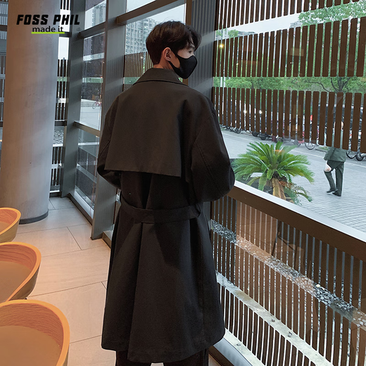 Foss Phil Mantel Herren Herbst und Winter trendige Marke koreanische lose mittellange Windjacke neue Herren DF275 schwarz XL