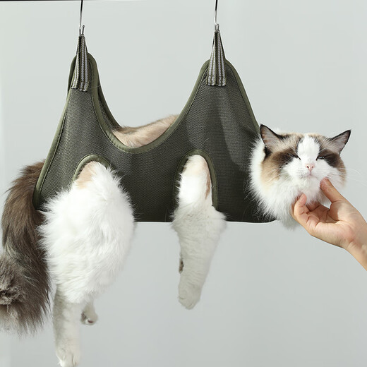 KimPets cat washing bag, cat bathing artifact, pet nail clipper fixed bag, pet hammock, anti-scratch and bite bag, hanging bag, olive green, multi-purpose bag for bathing + nail clipping XS (suitable for 5-10 Jin Jin equals 0.5 kg)