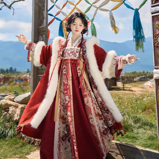 Beiyao's zodiac year of the snake, New Year clothes for women, Snake Little God of Wealth, New Year's greetings suit, suspender skirt, improved Hanfu, top + skirt + cloak, collection and purchase, priority delivery S