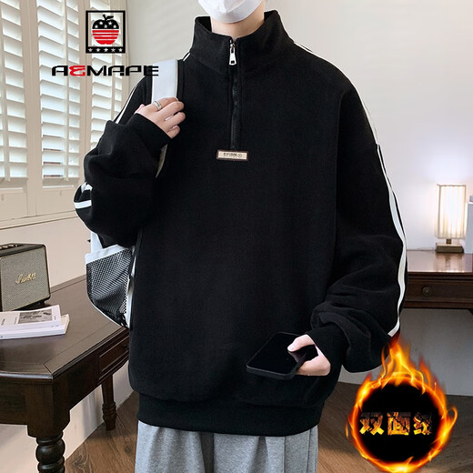 AEMAPE Herbst- und Winter-Sweatshirt mit Samtverdickung für Jungen, Teenager, Schüler der Mittelstufe, Halb-Rollkragenmantel, warme Oberteile für ältere Kinder R686 Schwarz L 115Jin Jin entspricht 0,5 kg oder weniger