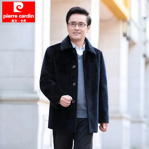 Pierre Cardin middle-aged and elderly men's mink fur coat men's short coat plus velvet thickened coat dad and the elderly winter clothing black plush lining one 180/96A recommended 110-125Jin Jin equals 0.5 kg