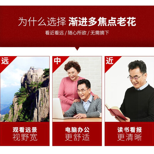 福初（FUCHU）老花眼镜男远近两用高清焦点智能变焦防蓝光时尚耐磨超轻便携带 优雅黑钛合金【远中近三用】 200度合适56-60岁