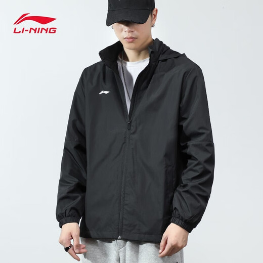 李宁（LI-NING）外套男春秋季款风衣女夹克户外防泼水冲锋运动服保暖防风透气上衣 经典黑 L