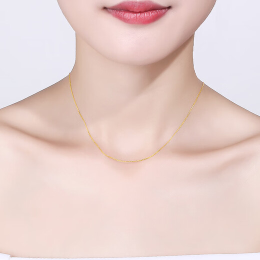 Saturday Fortune (ZLF) 18K gold necklace rose gold cross clavicle chain plain chain as a holiday gift for your girlfriend, classic style - yellow - adjustable 40+5cm (0.8-1g)