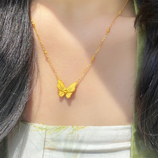 Shengli 18K gold Huayue Jiajie series sparkling bow necklace for women with texture dreamy high-end gold clavicle chain Huayue Jiajie dream butterfly necklace