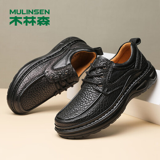 MULINSEN men's toe-layer cowhide business casual shoes wear-resistant thick sole middle-aged dad shoes L017367