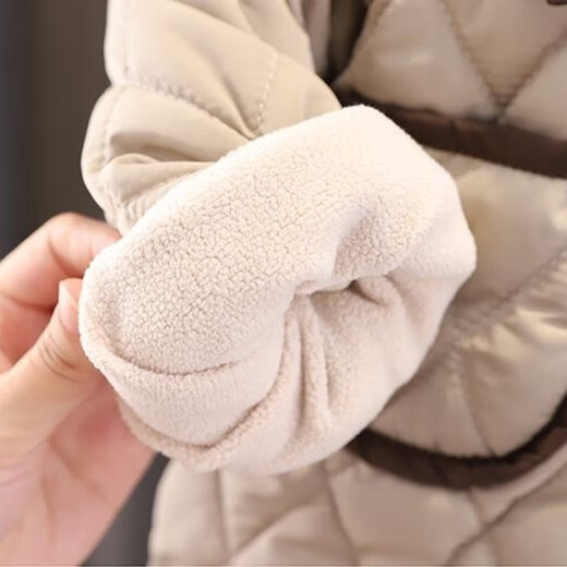 Kexin baby children's clothing for boys and girls, Korean winter cotton coat set, new velvet and thickened, Western-style children's winter cotton coat two-piece set, beige, size 90, recommended for 1-2 years old (height around 80)