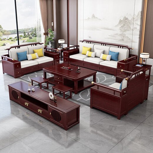 Zihua Massives Holzsofa Wohnzimmer Neues chinesisches Stil Schwarz Gold Holz Aufbewahrung Imperial Concubine Stoff Kombination Leicht Luxus kleine Wohnung Möbel