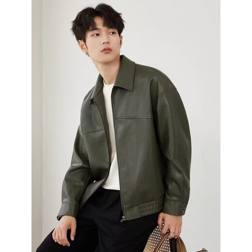 NUKM lapel pu leather jacket men's 2026 spring and autumn new motorcycle wear leather jacket casual men's tops trend black L