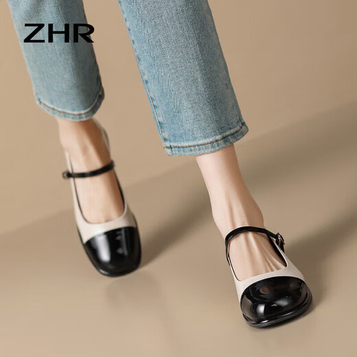 ZHR Loafers Женские ретро -ретро -французские сплайсинги Mary Jane Shoes Женская модная универсальная одиночная обувь Women Y686 BEIGE 36