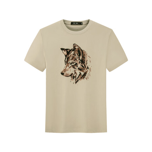 Seven Wolf Short Sleeve T-shirt Summer New Fashionable Casual Wolf Head Print T-shirt Stretch Comfortable Cool Skin-friendly T-shirt 702 (Dark Apricot) XL 175/92A