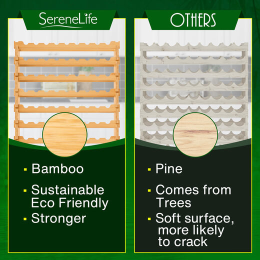 NutriChef bamboo stackable wine rack, 12 layers, 108 bottles, tool-free assembly, modular storage, kitchen and wine cellar storage, 85cm high