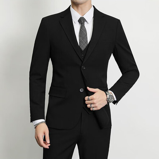 Ayou Fat Suit Men's Business Formal Wear New Groomsman Wedding Suit Professional Commuting Two-piece Dress Black 5XL