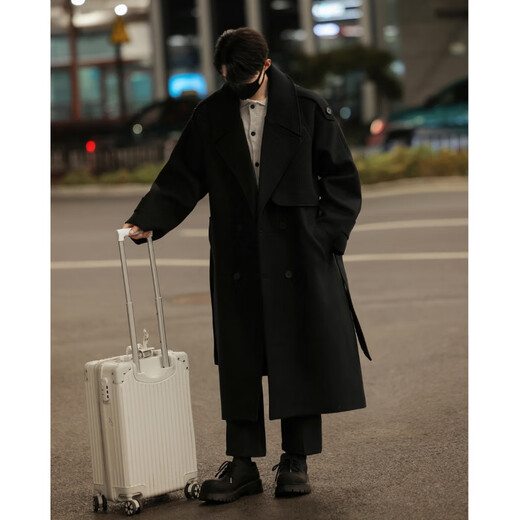 Shelley Jones woolen coat men's autumn and winter Korean lapel mid-length woolen coat high-end British style loose windbreaker dark gray M recommended 90-110Jin Jin equals 0.5 kg