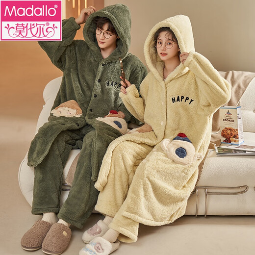 Modales Paar Korallenmerze Herbst- und Winterpyjama für Frauen langes Nachthemd mit samtig verdickter Männer Flanell -Kleidungsstück 6626 L Frauen