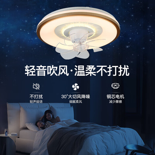 V-POWER bedroom fan light integrated intelligent remote control LED lamp restaurant ceiling light with fan Guangdong Zhongshan lamp 9904-J Phnom Penh-96W Aurora-360 shaking head without any installation